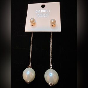 DaVinci Gold Chain Dangle Earrings with Pearls NWT